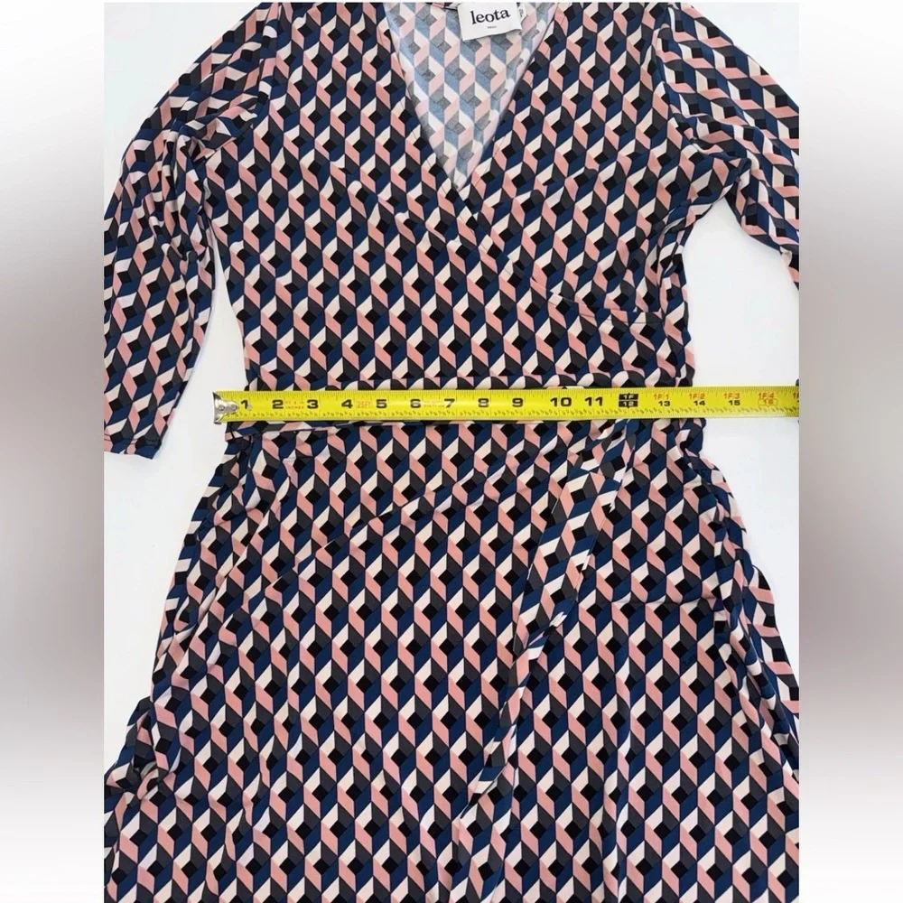Leota Original Wrap Dress Geometric Handmade In USA navy blush Geometric Sm - Picture 4 of 10